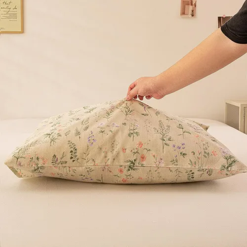 Miniatura 9 de ECOCOTT Floral Pillowcases Standard Size Set of 2, 100% Washed Cotton Pillow Cases with Envelope Closure, Beige Botanical Wildflower Printed Pillow