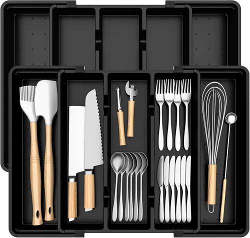 Miniatura 10 de Organizador grande de cubiertos, organizador de cajones de utensilios expandible para cajones de cocina, organizador de cajones de cocina