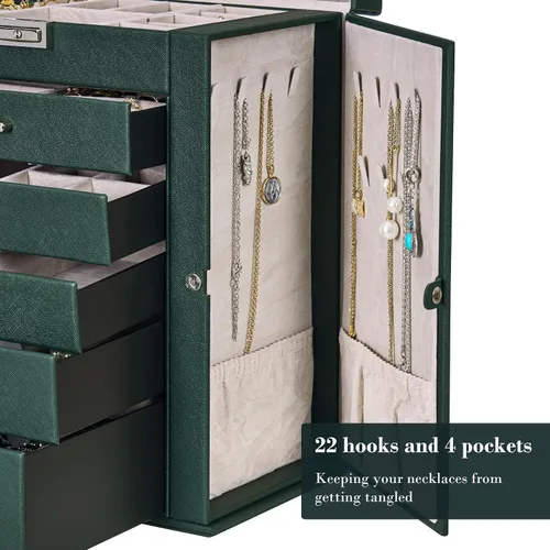 Miniatura 6 de ANWBROAD 6 Tier Huge Jewelry Box Jewelry Organizer Box Display Storage Case Holder with Lock Mirror Girls Jewelry Box for Earrings Rings Necklaces