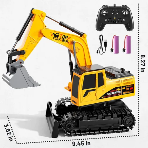 Miniatura 2 de Excavadora de juguete a control remoto para niños de 6 a 12 años, 11CH 2.4 GHz, excavadora de arena RC con pala de metal, luces/sonidos, juguetes