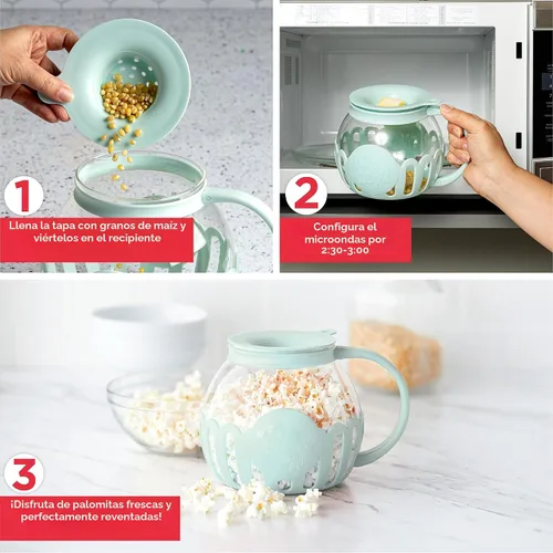 Miniatura 3 de Ecolution - Palomitero MicroPop patentado para microondas con vidrio seguro para temperatura, tapa 3 en 1 mide granos y derrite mantequilla, hecho