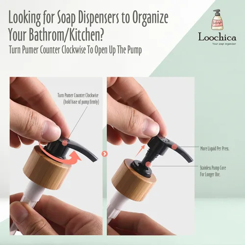 Miniatura 5 de LOOCHICA Juego de 2 dispensadores de jabón de vidrio con bandeja, dispensador de jabón de vidrio para manos y platos para fregadero de cocina, juego