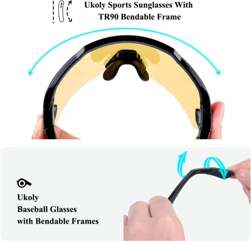 Miniatura 5 de Ukoly Gafas de sol de béisbol para hombres y mujeres, gafas de sol deportivas para béisbol, correr, ciclismo, protección UV400, TR90, marco 615