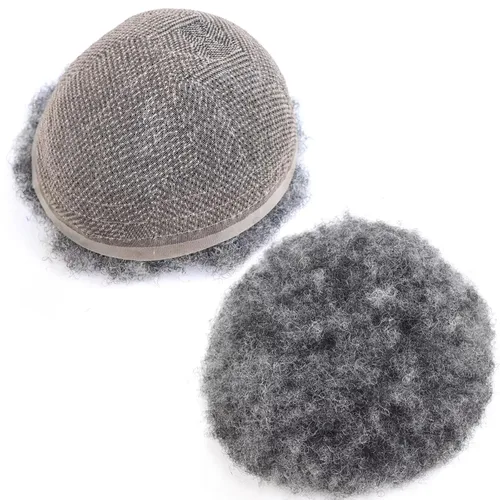 Miniatura 8 de HAPPY&CC Afro - Sistema de piezas de cabello humano tipo toupee para hombre, encaje suizo duradero con poliuretano para hombre, peluca tipo tupé #1