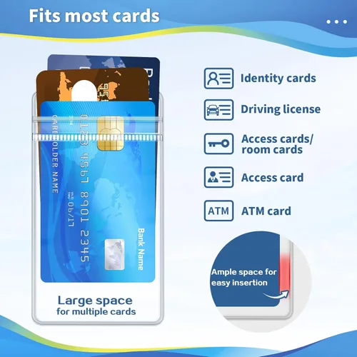 Miniatura 6 de Vetoo Paquete de 100 fundas verticales para tarjetas de identificación con nombre, impermeables, de plástico transparente, PVC, con cremallera