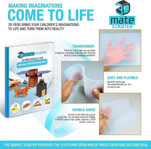 Miniatura 6 de 3Dmate Starter - Tapete transparente para bolígrafo 3D de 9 x 7 pulgadas con libro de plantillas compatibles, silicona flexible resistente al calor