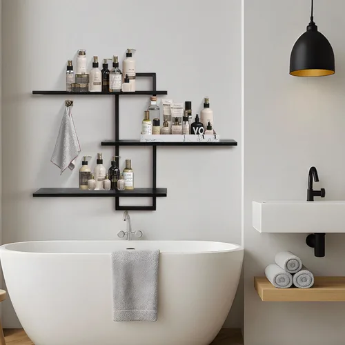 Miniatura 5 de PHOENANCEE Estantes de pared de 3 niveles, estante flotante decorativo para pared, estante de fotos de plantas, estantes de madera para sala de Negro