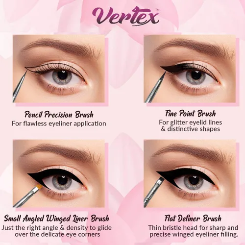 Miniatura 3 de Juego de brochas delineadoras de ojos en ángulo fino – para aplicador de delineador de gel líquido, plantillas dobladas, lápiz fino, sacapuntas