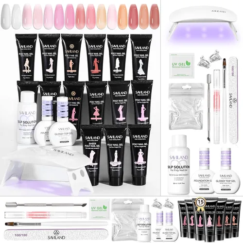 Miniatura 16 de SAVILAND Kit de uñas de polygel sin hema para regalo bonito: kit de inicio de uñas de polygel de 36 colores con solución deslizante y mini lámpara