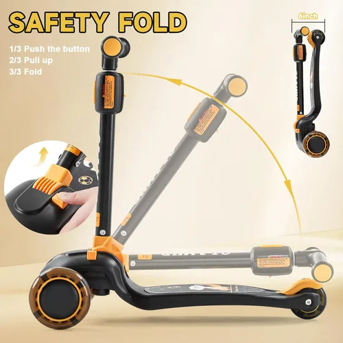 Miniatura 5 de GLAMUP Patinete para niños de 3 ruedas, manillar ajustable en altura para niños, sistema de inclinación para dirección y mecanismo de fácil plegado