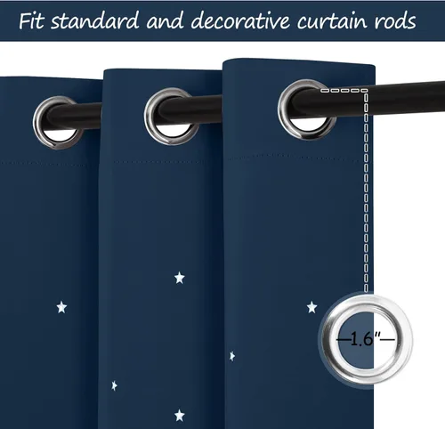 Miniatura 5 de NICETOWN Cortinas infantiles perforadas, cortinas marroquíes con estrellas azules para dormitorio de niñas, gruesas y suaves, para oscurecer la Azul