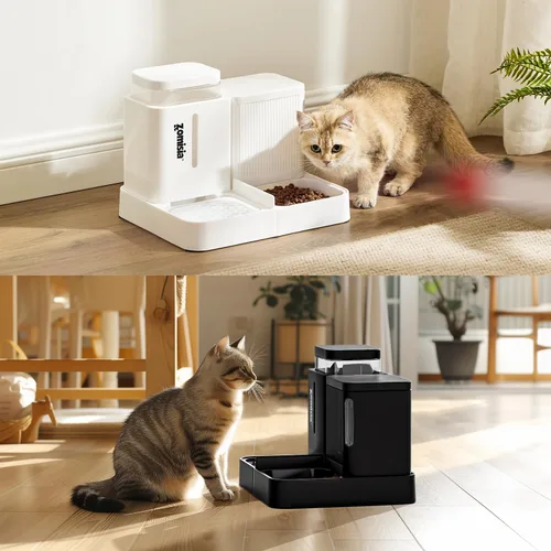 Miniatura 8 de ZOMISIA Juego de alimentador automático para gatos y dispensador de agua, dispensador de alimentos para gatos por gravedad 2 en 1 con rotación