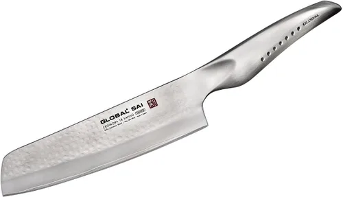 Global SAI - Cuchillo para verduras de 6 pulgadas, acero inoxidable japonés ligero, borde afilado, hoja martillada a mano, soporte para pulgar,