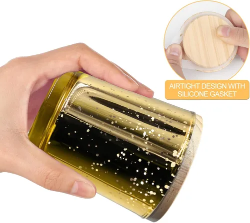 Miniatura 2 de SHOWIN Tarros gruesos para hacer velas, 16 unidades, tarros vacíos de 7 onzas con tapas de madera para hacer velas, contenedor de muestra, color Oro