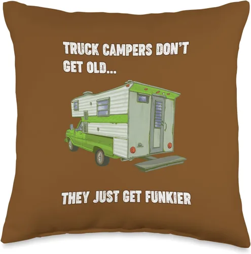 Pickup Truck Camping Nostalgia 60's 70's Funky Retro Vintage Camper Cabover - Almohada desmontable y fresca, 16 x 16 pulgadas, multicolor