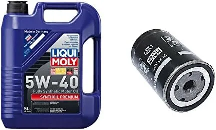 Liqui Moly Aceite sintético para motor 2041 Premium 5W-40, jarra de 5 litros + 1 filtro de aceite de motor Mann 06A115561BMN / 06A115561B / W719/30