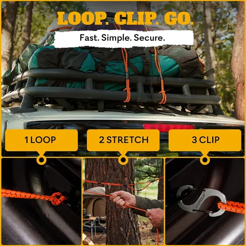 Miniatura 6 de LoopRope Sistema de amarre de cuerda elástica Correa de carga ajustable Sin nudos Camión, RV, ATV, camping, accesorio al aire libre