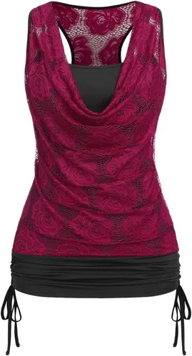 ROSE GAL Túnica de encaje para mujer, talla grande, cuello en V, camiseta sin mangas gráfica, casual, para verano, linda túnica