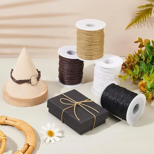 Miniatura 3 de PH PandaHall Cordón de algodón encerado de 0.039 in, 400 yardas, hilo encerado en tono tierra para hacer pulseras, collares y joyas