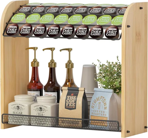 Soporte para Cápsulas K Organizador de Cápsulas de Café para Accesorios de Barra de Café, Soportes para Cápsulas K para Encimera, Soporte de Bambú