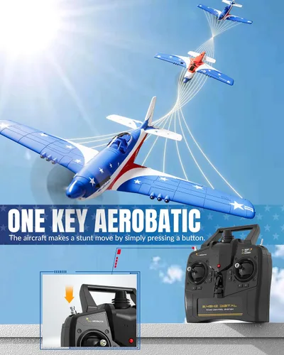 Miniatura 4 de VOLANTEXRC Avión RC, avión de control remoto de 4 canales P51d Mustang con giroscopios, Aileron, acrobacias aéreas, 3 modos para volar para adultos