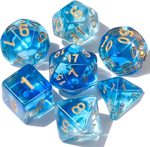 Miniatura 34 de CiaraQ DND - Juego de dados poliédricos con una bolsa de dados negra para juegos de mesa de rol D&D RPG MTG Rojo mezclado azul+purpurina