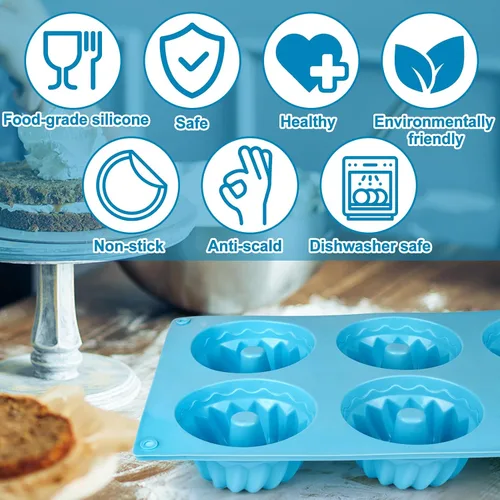 Miniatura 6 de Palksky 3 piezas 6 cavidades Mini Molde estriado de tubo de silicona antiadherente Multi-cavidad pequeño Molde para hornear pastel, mini moldes