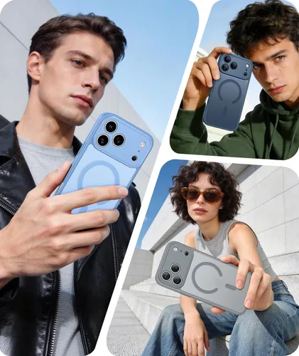 Miniatura 445 de FNTCASE Funda para iPhone 17 Pro: Fundas delgadas translúcidas de color azul claro compatibles con MagSafe, protección completa de la cámara