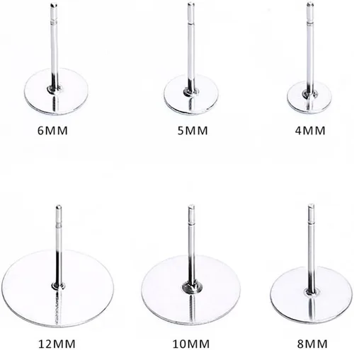 Miniatura 2 de 100 piezas de aretes de acero inoxidable para aretes, almohadillas planas, 100 piezas de aretes de mariposa, 100 unidades de aretes de bala, total