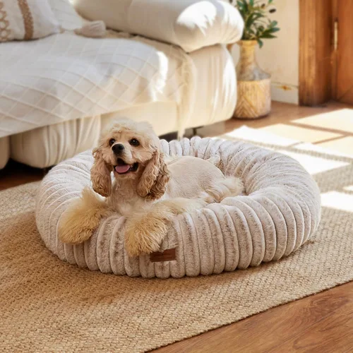 Miniatura 10 de FUKUMARU Cama para Perros, Camas Calmantes en Forma de Dona para Cachorros Ansiosos, Cama Moderna y Estética para Gatos con Estampado Degradado