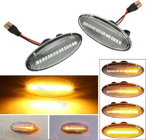 Indicadores de giro de marcador lateral dinámico compatibles con Nissan Dualis March Juke F15, 26160-89900 26160-8990A Lentes transparentes.