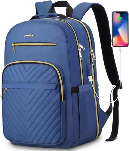 YAMTION Mochila para mujer, mochila para laptop de 15.6 pulgadas para mujer, mochila USB para negocios, trabajo, oficina, universidad, azul oscuro