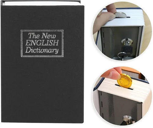 Miniatura 5 de Libro con cerradura de llave, libro de diversión portátil, libro falso, caja oculta, contenedor interior de metal con 2 llaves ahuecadas libro