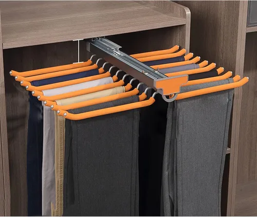 Miniatura 8 de Perchero extraíble de doble fila, 20 brazos, estante de acero para pantalones, organizador de pantalones extraíble, colgador de pantalones montado