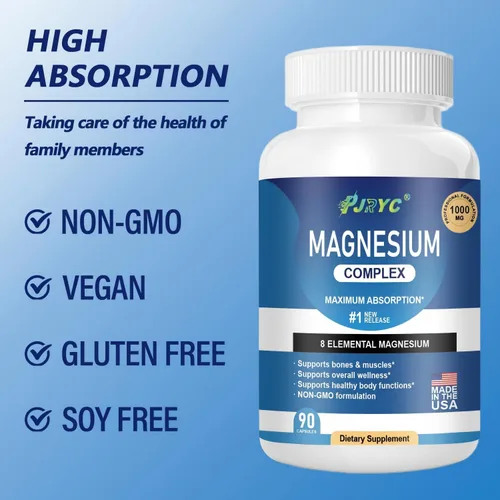 Miniatura 6 de Suplemento complejo de magnesio – 1000 mg con 8 formas de magnesio: glicinato, citrato, malato, taurato y orrotato – Apoya la función muscular