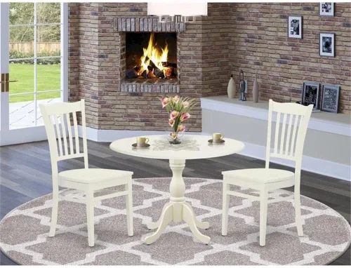 Miniatura 2 de East West Furniture DMGR3-LWH-W - Juego de comedor de 3 piezas que contiene una mesa de comedor redonda con gotas y 2 sillas de cocina, 42 x 42