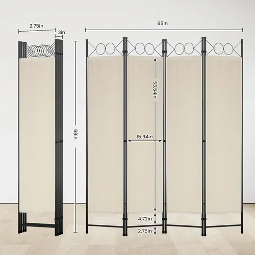 Miniatura 2 de Divisor de habitación, pantalla de privacidad plegable de 4 paneles, divisores de habitación con marco de acero de 6 pies, montaje libre, separador
