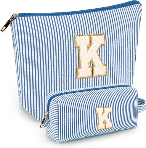 Miniatura 9 de 2 piezas de bolsas de maquillaje iniciales para mujeres: bolsa de cosméticos para viaje y artículos de tocador - Regalos de cumpleaños para niñas