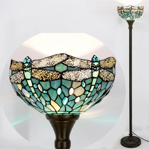 Miniatura 8 de WERFACTORY Tiffany - Lámpara de pie azul mar con libélula de 12 x 12 x 66 pulgadas, antorcha de esquina de pie, decoración de dormitorio, sala