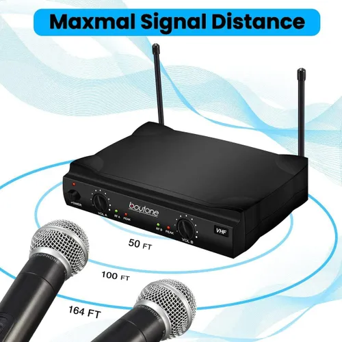 Miniatura 4 de Boytone BT-42VM Sistema de micrófono inalámbrico de doble frecuencia, 2 canales, 174-216 MHz, 15 horas de duración de la batería