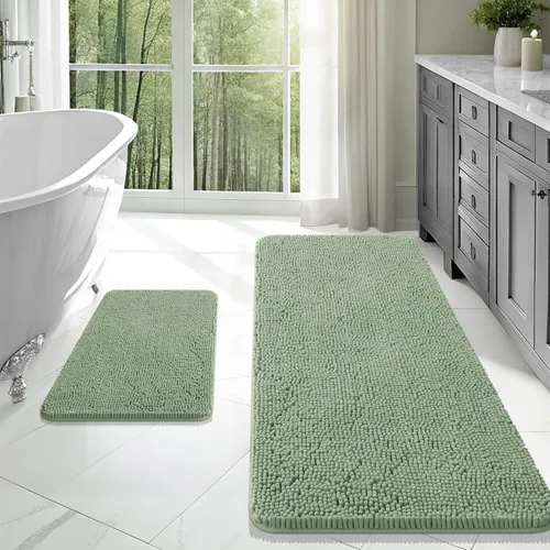 Miniatura 120 de OLANLY Juego de alfombras de baño de 2 piezas, alfombras de baño de chenilla suave y absorbente y alfombra de contorno en forma de U para inodoro