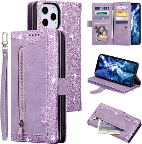 Miniatura 37 de UEEBAI Funda tipo cartera para iPhone 12 Mini de 5.4 pulgadas, retro 9 ranuras para tarjetero, bolsillo con cremallera, cierre magnético, función