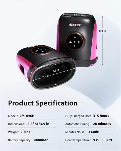 Miniatura 7 de CINCOM Masajeador de manos con calor y compresión, máquina de masaje de dedos y palma para aliviar el dolor, artritis y mejorar la circulación, Negro