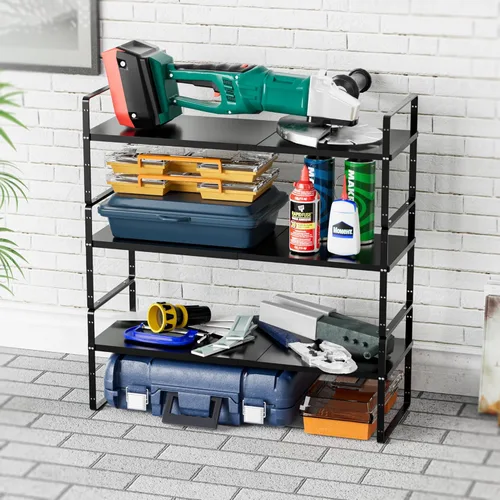 Miniatura 9 de SANNO Organizador de estantes de cocina expandibles, altura ajustable, gran apilable, armario de cocina, organizador de despensa y mostrador, Negro