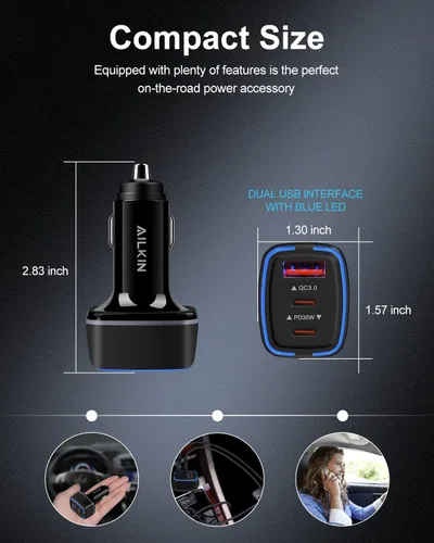 Miniatura 5 de Cargador de coche USB C de 78 W, adaptador de encendedor de cigarrillos de carga súper rápida, cargador automático de 3 puertos para Samsung Galaxy