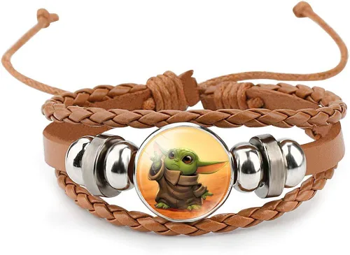Baby Yoda - Pulsera de cuero tejida a mano con cuentas y cadena punk trenzada regalo de joyería de Yoda Cristal Cuero no conocido