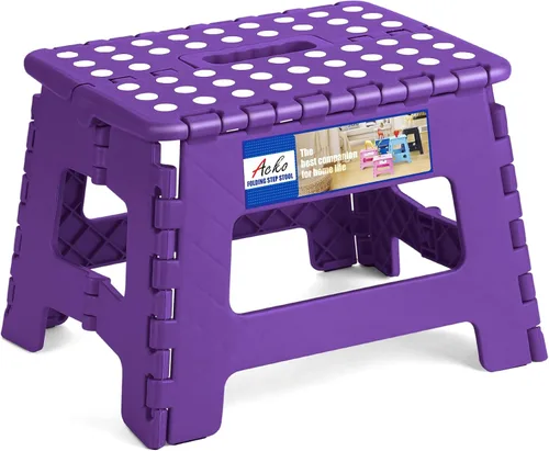 Miniatura 34 de ACKO Taburete plegable plegable de 16 pulgadas, 400 libras de capacidad, taburetes de plástico para adultos y niños, taburetes plegables para Blanco