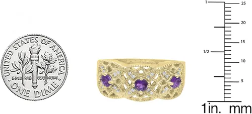 Miniatura 7 de Anillo de compromiso de oro amarillo de 14 quilates con piedras preciosas redondas y diamantes blancos para mujer.
