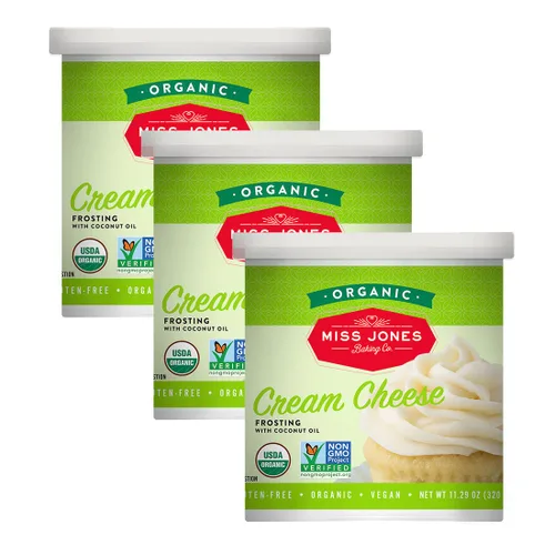 Miss Jones Baking Crema de mantequilla orgánica, perfecta para glaseado y decoración, apta para veganos: Queso crema (Paquete de 3)