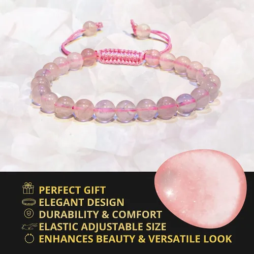 Miniatura 206 de Adjustable Crystal Bracelet – Gemstone Bead Bracelet with Adjustable Macrame String – Chic Gemstone Bracelet for Men and Women – 8mm Round Healing